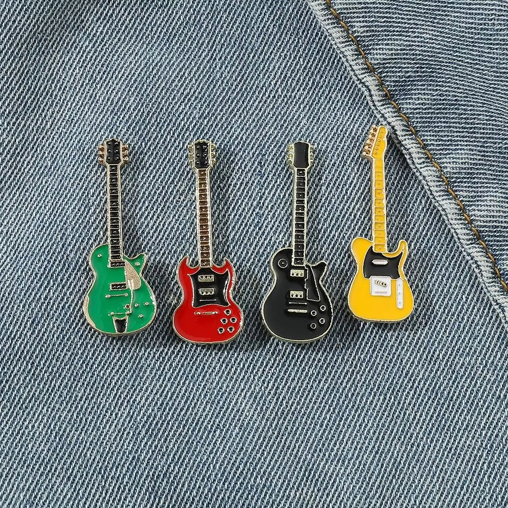 Musical Instrument Gif - Vintage Metal Enamel Guitar Brooch for